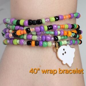 Colorful Beaded Wrap Bracelet with Ghost Charm